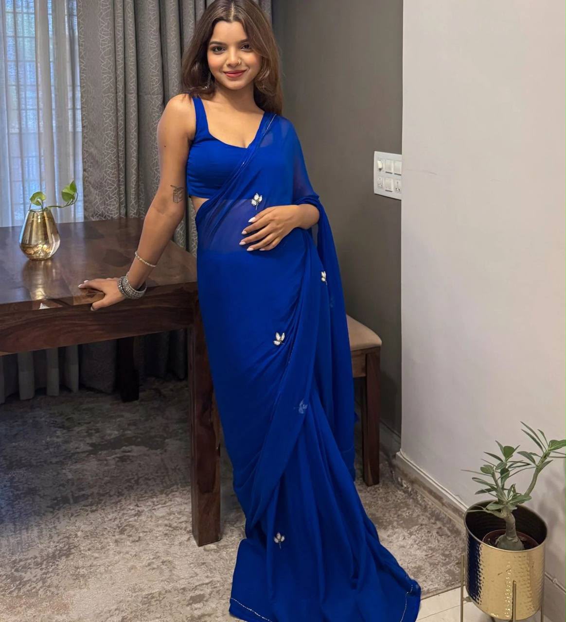 Blue Chiffon Saree