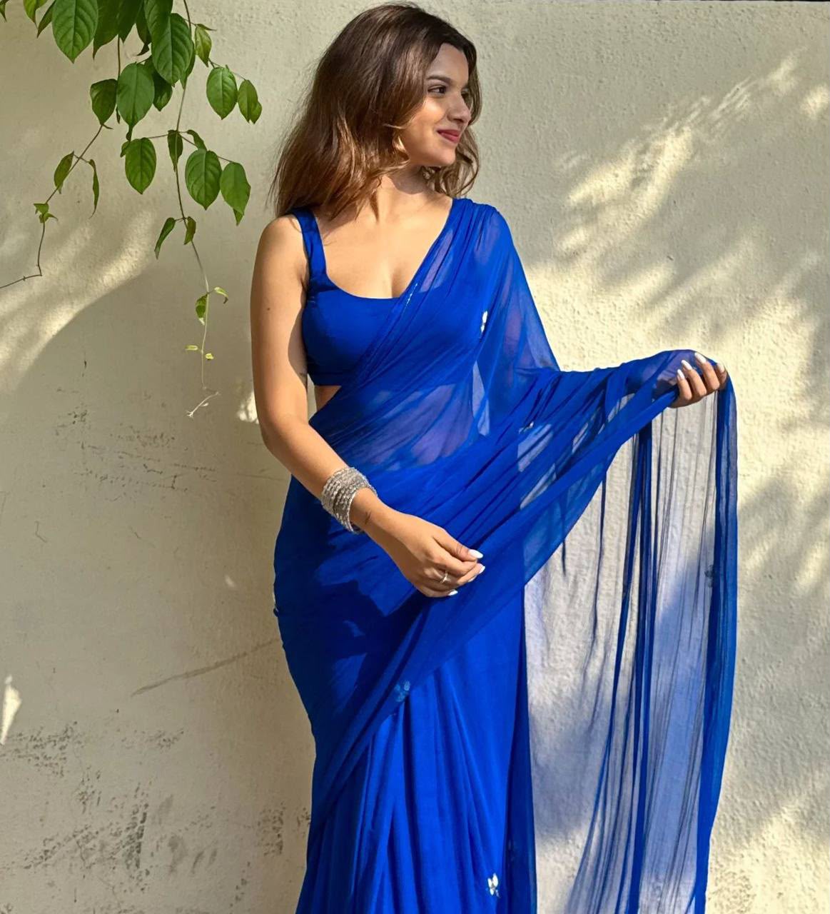 Blue Chiffon Saree