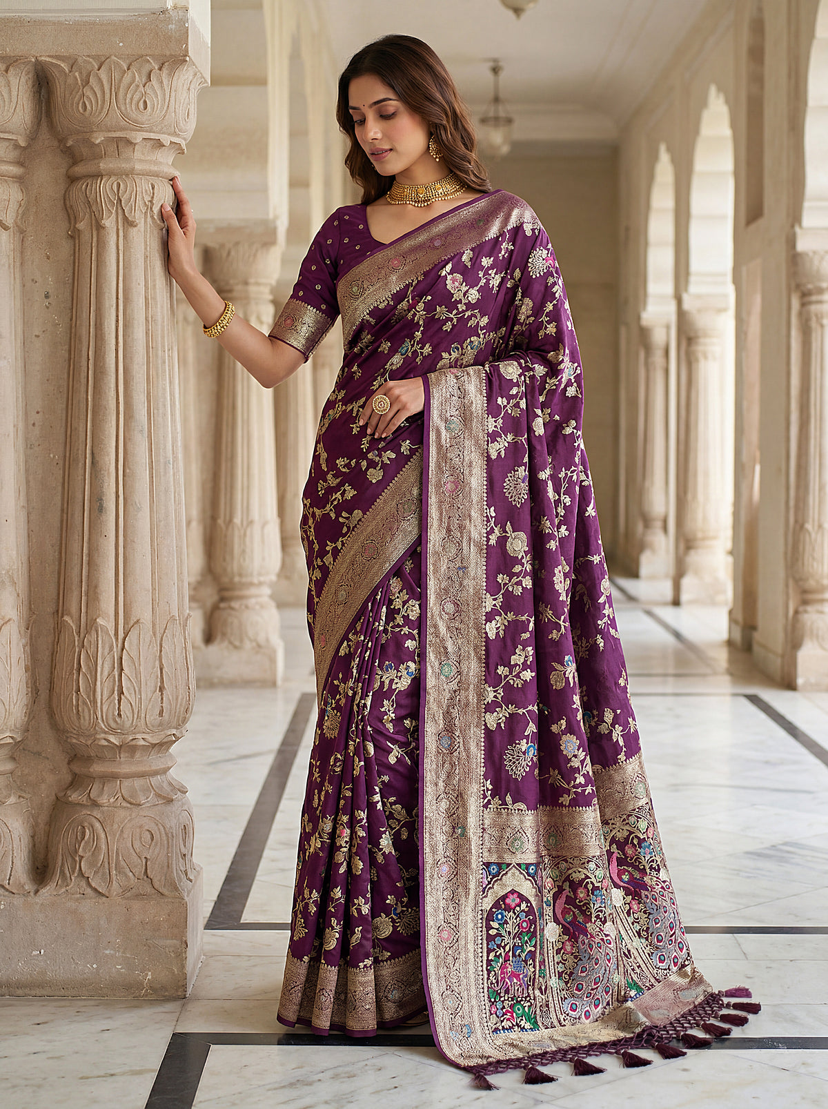Wine Pure Nylon Satin Saree