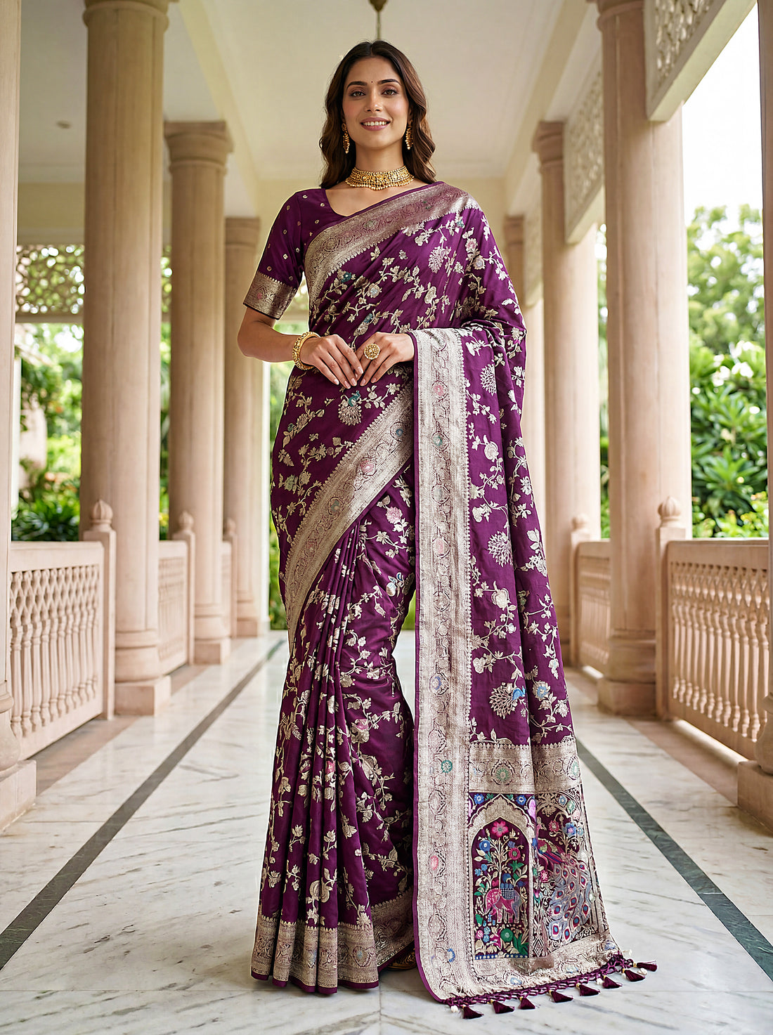 Wine Pure Nylon Satin Saree