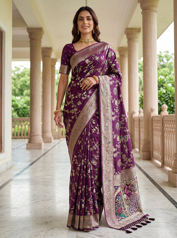 Wine Pure Nylon Satin Saree