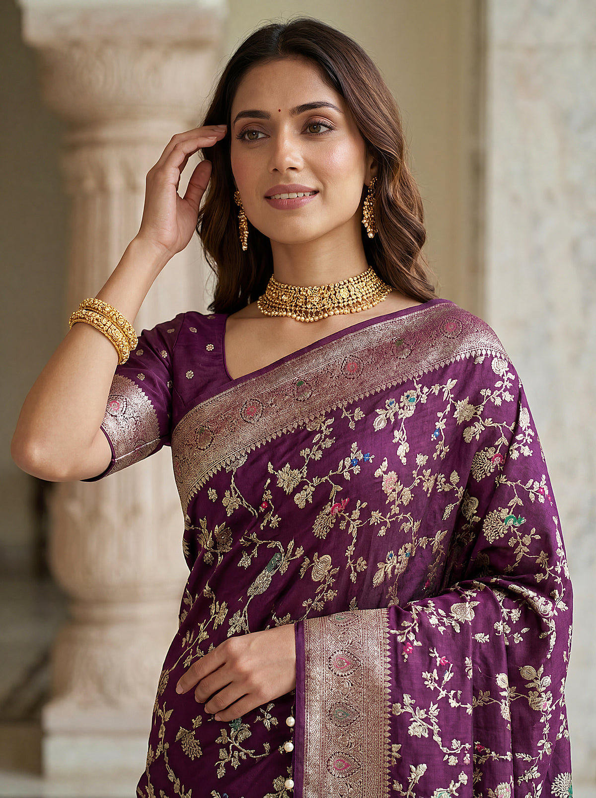 Wine Pure Nylon Satin Saree