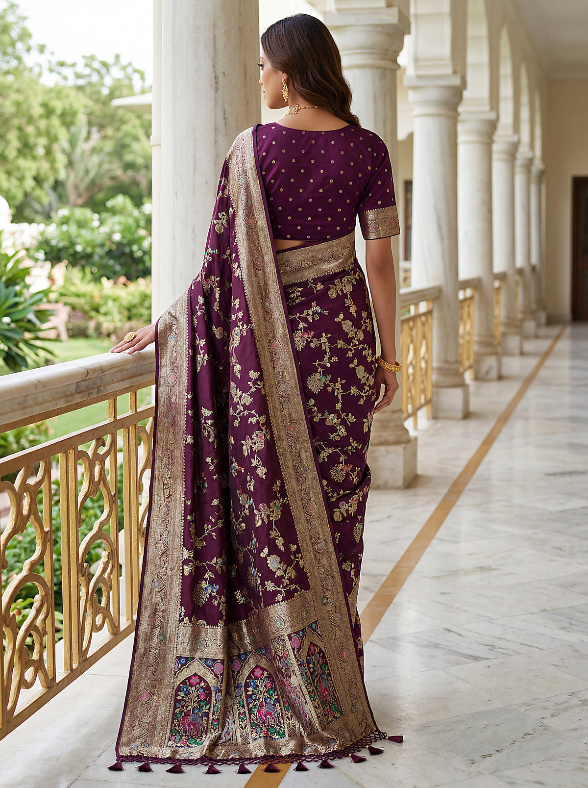 Wine Pure Nylon Satin Saree