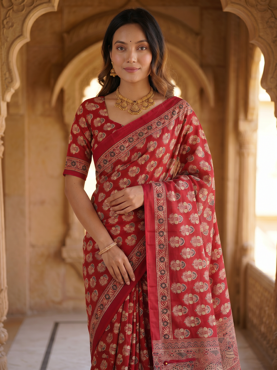 Royal Crimson Red Pure Modal Silk Saree
