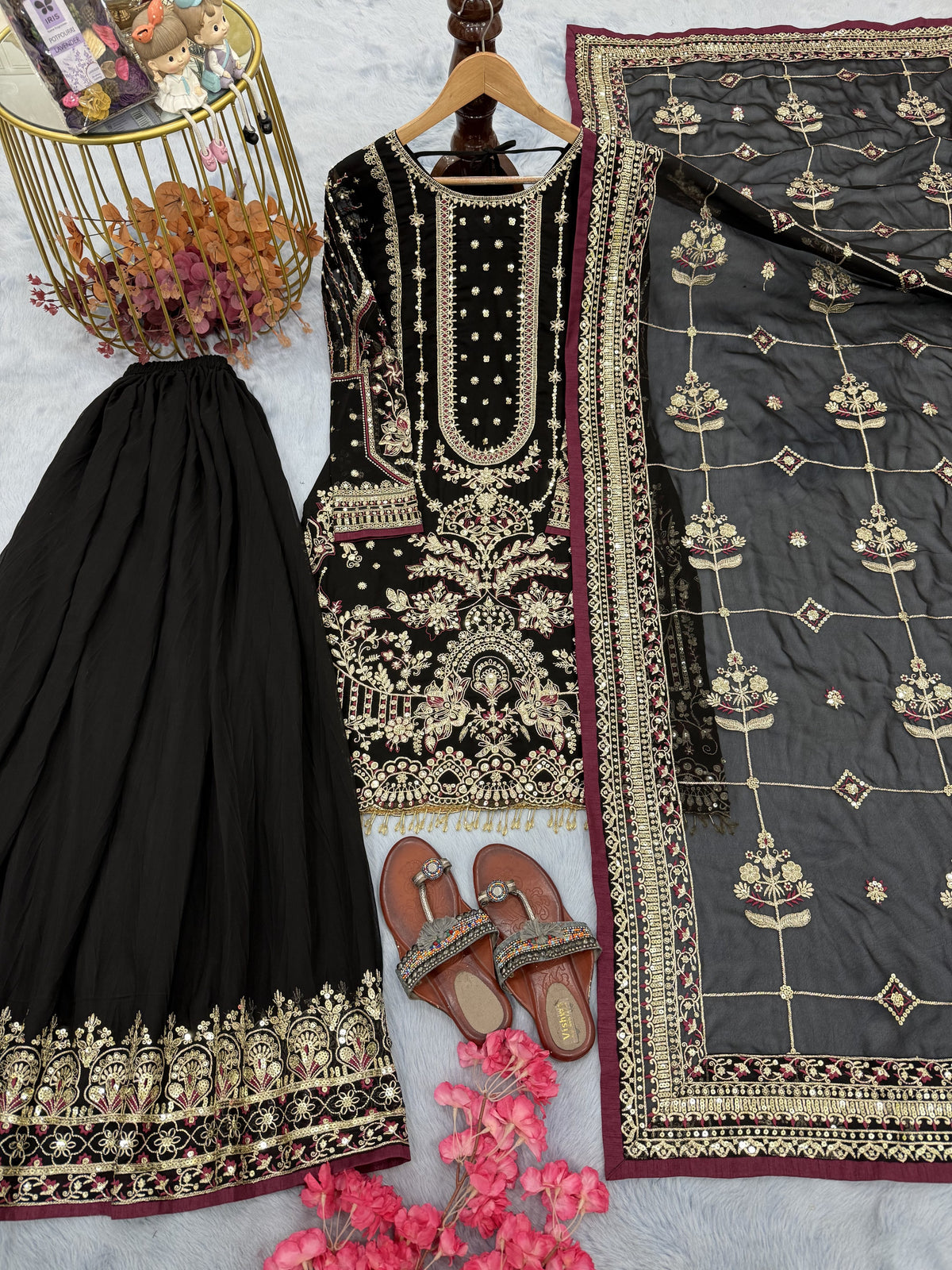 Black Georgette Kurta Palazzo Set, view 5