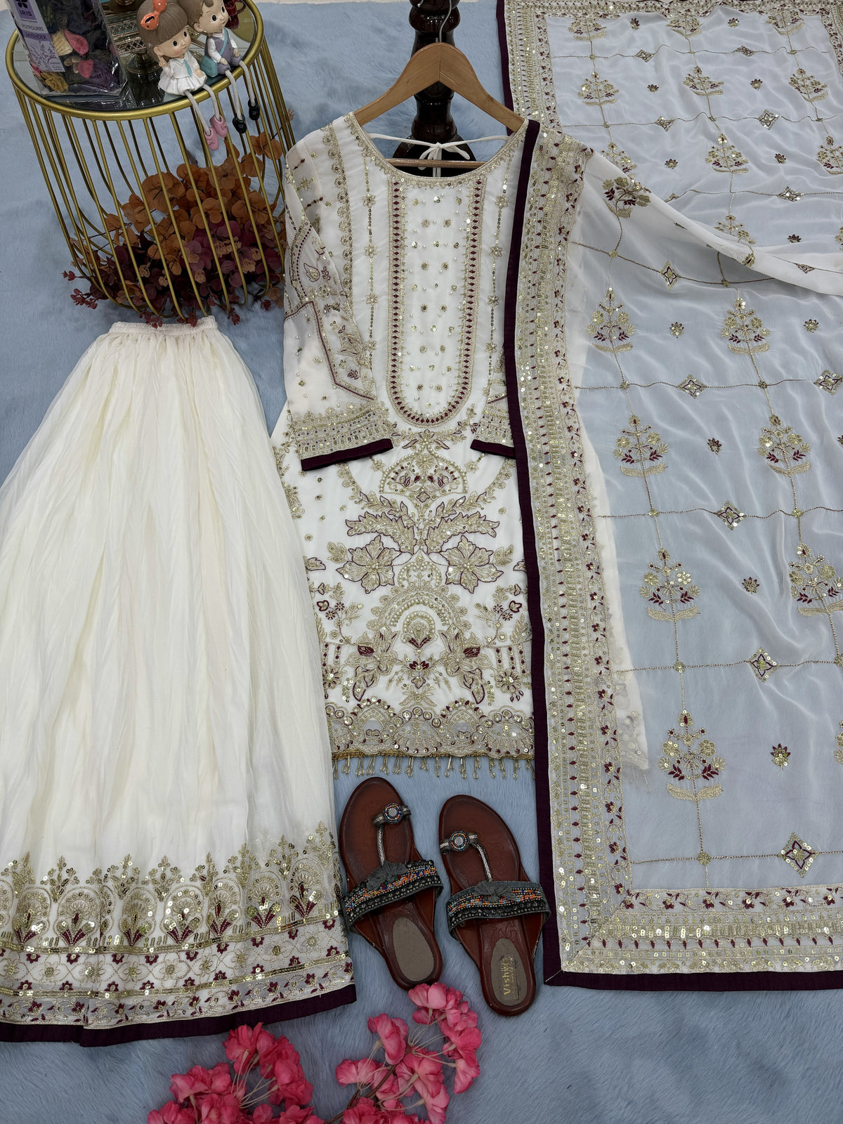 Ivory Georgette Kurta Palazzo Set, view 4