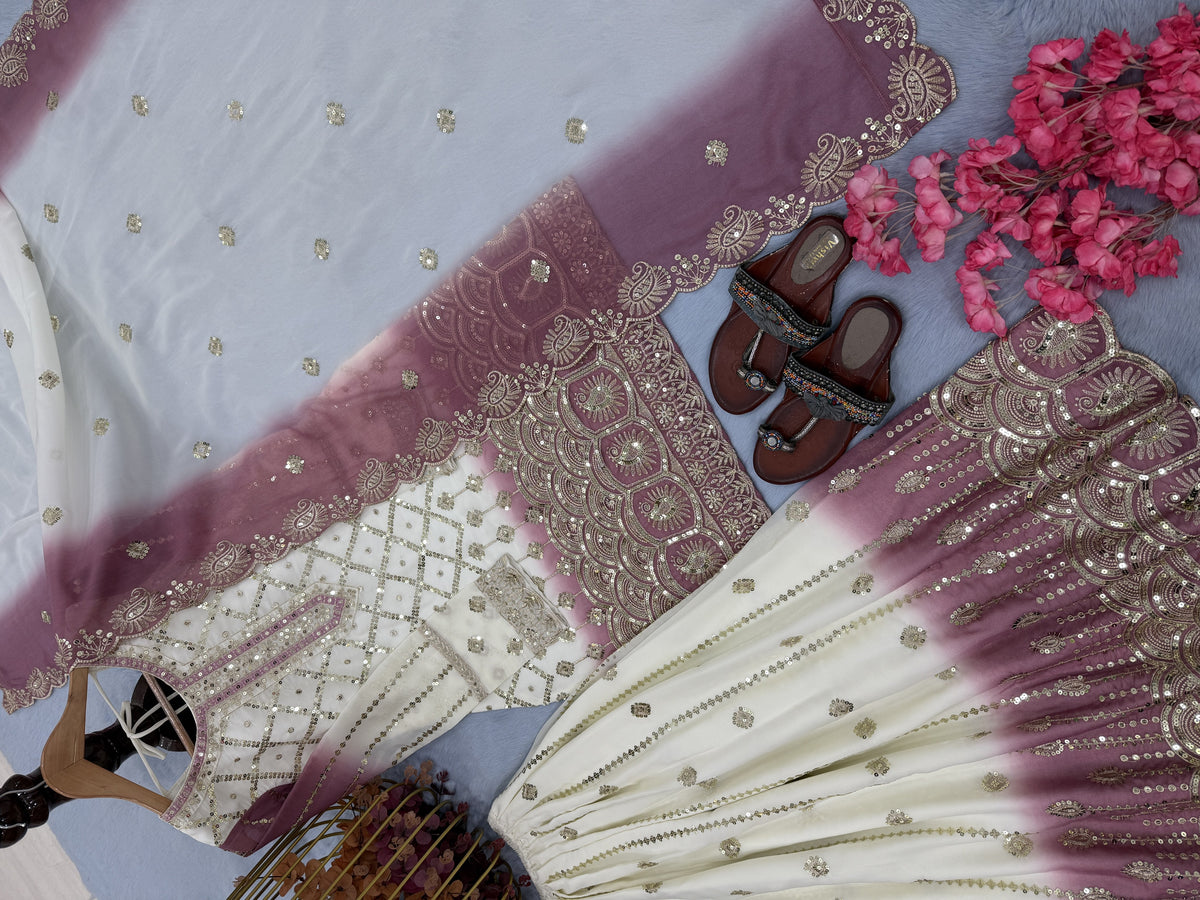 Off-White and Rose Pink Georgette Palazzo Set, view 5