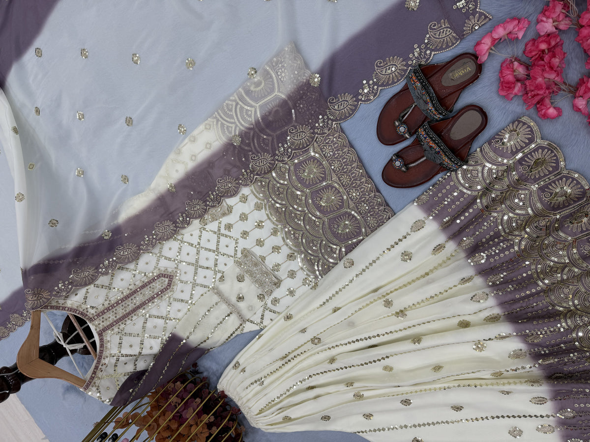 Off-White and Lavender Georgette Palazzo Set, view 5