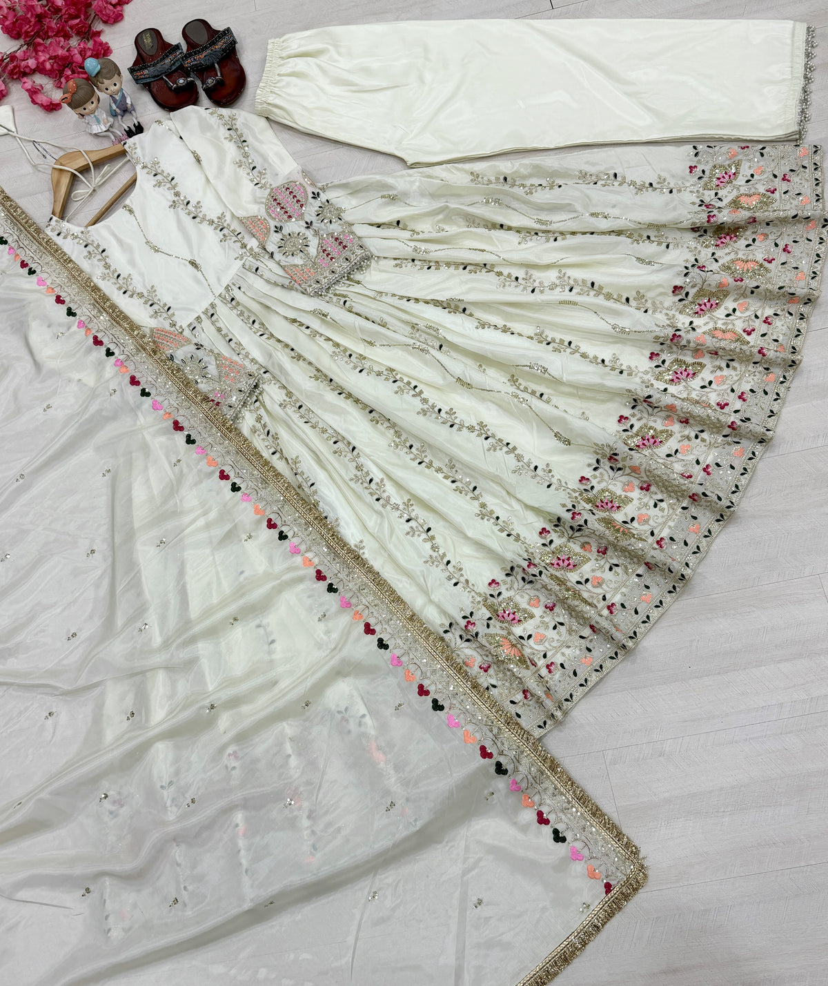 Off-White Sheesha Silk Anarkali Suit, view 5