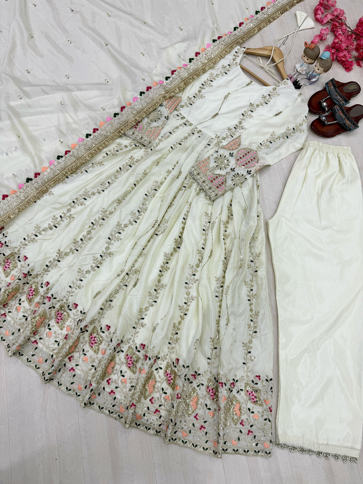 Off-White Sheesha Silk Anarkali Suit, view 6
