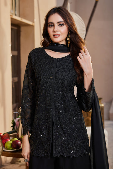 Black Georgette Short Kurta Palazzo Set