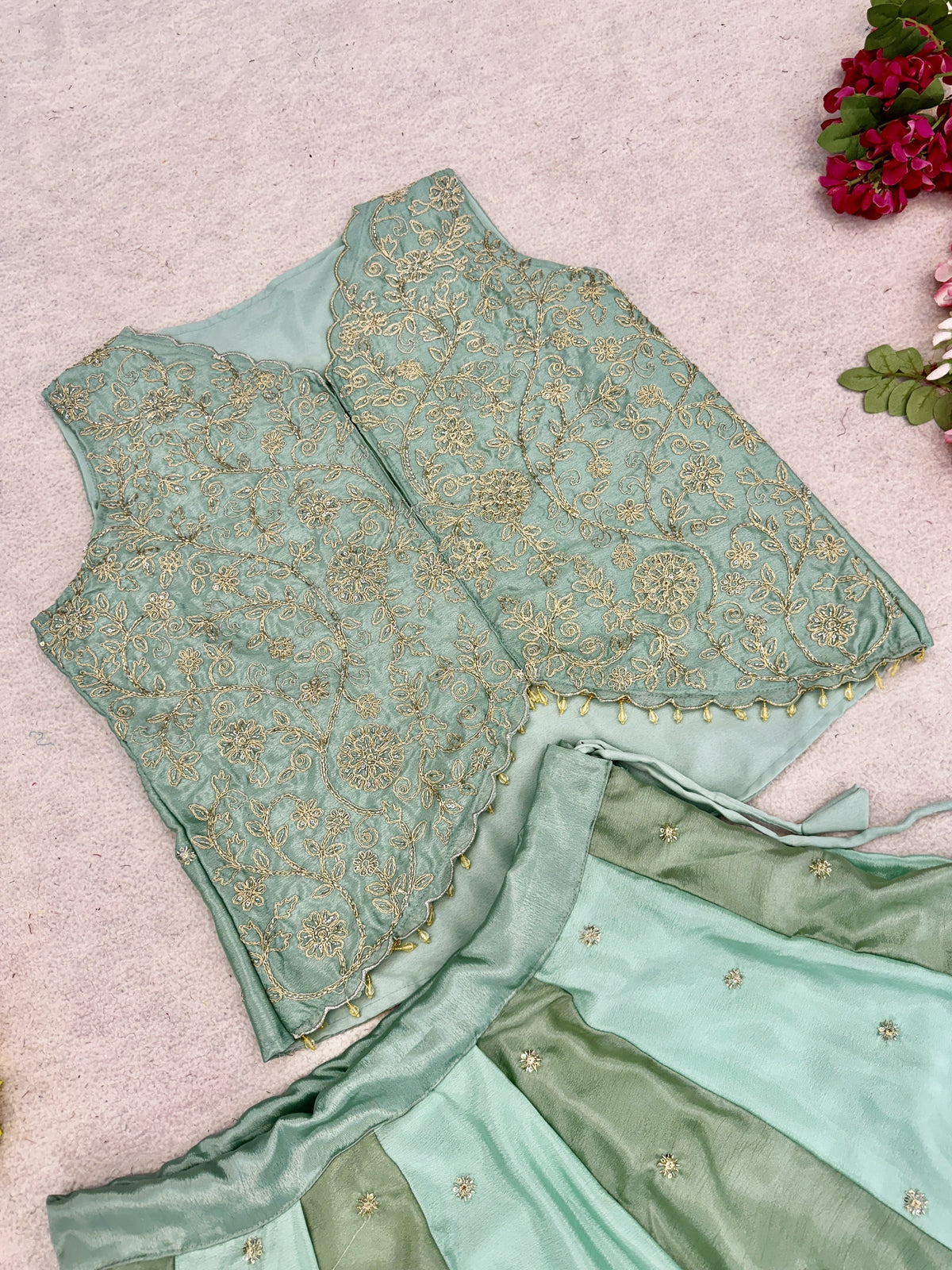 Pista Green Chinon Panel Lehenga, view 6