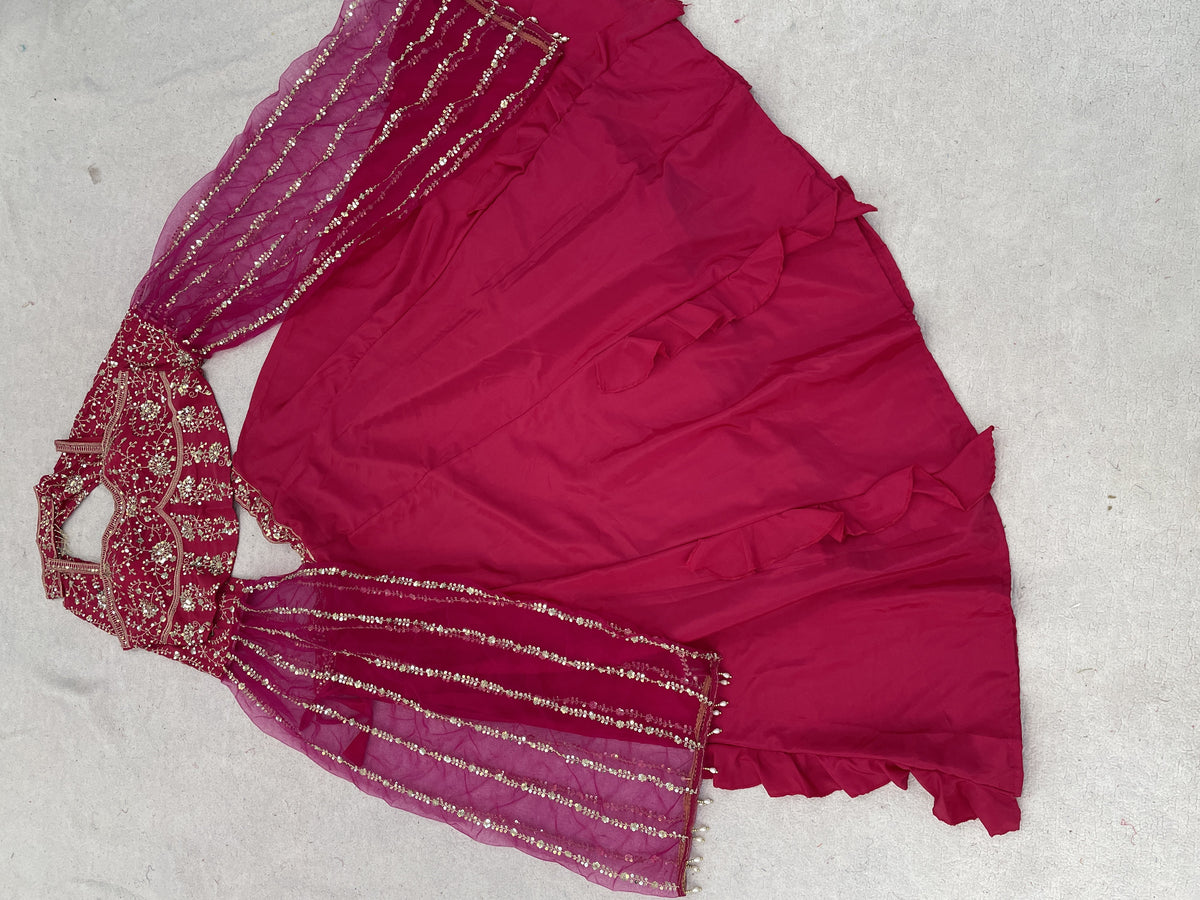 Gajri Pink Crepe Ruffle Lehenga Choli, view 7