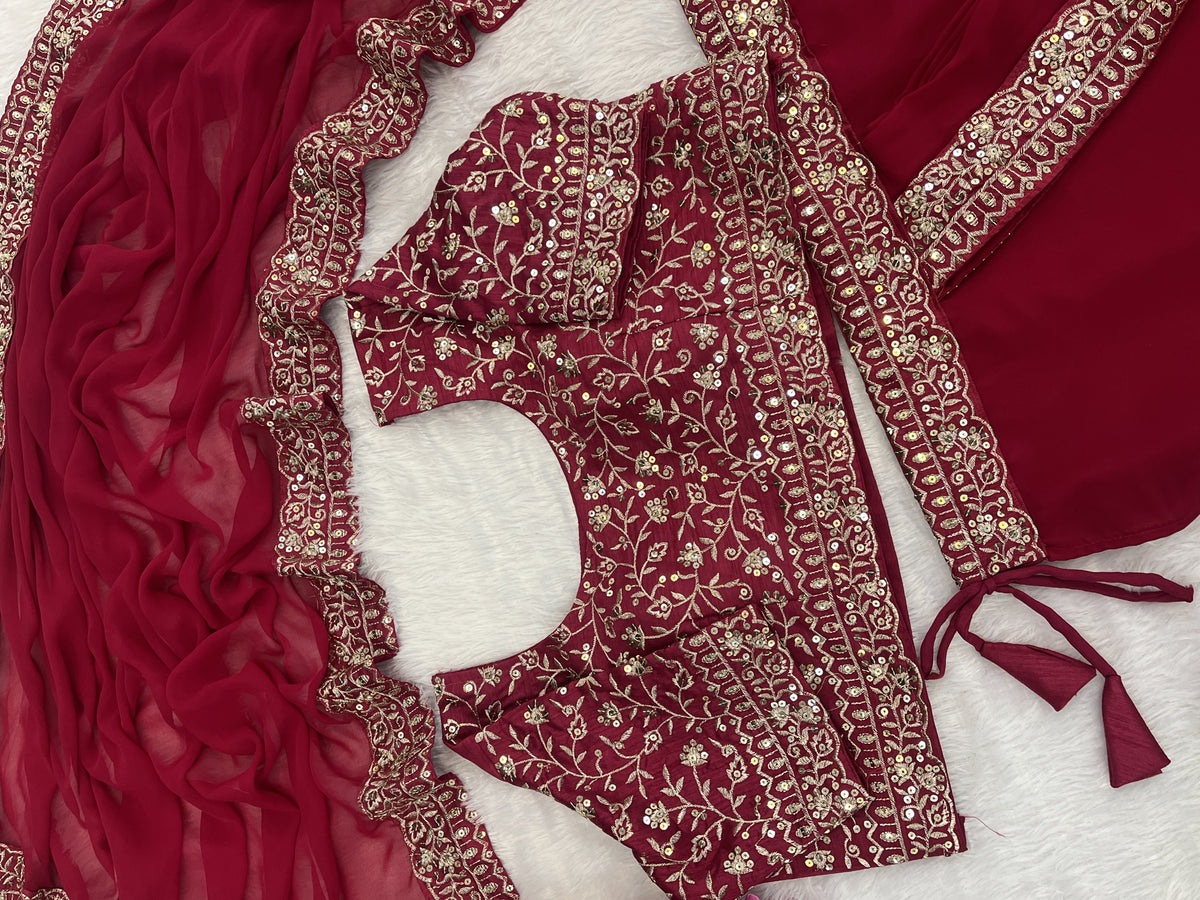 Magenta Georgette Ruffle Lehenga Saree, view 7