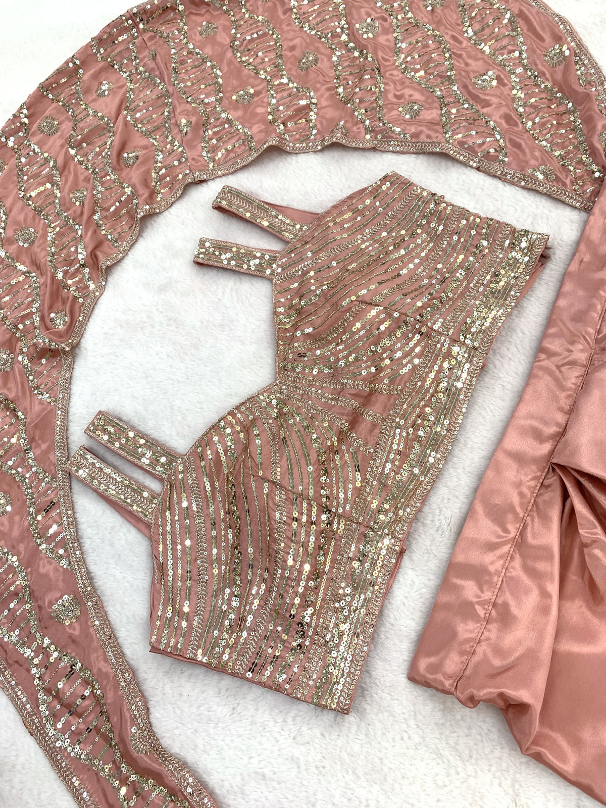 Dusty Rose Crepe Saree with Sequin Blouse, view 2