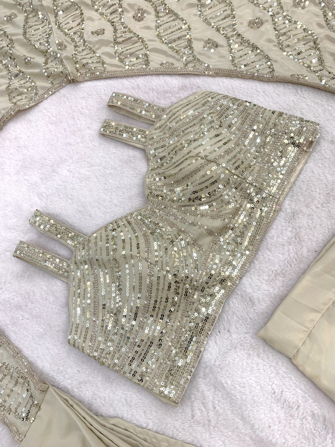 Pearl Cream Crepe Saree with Sequin Blouse