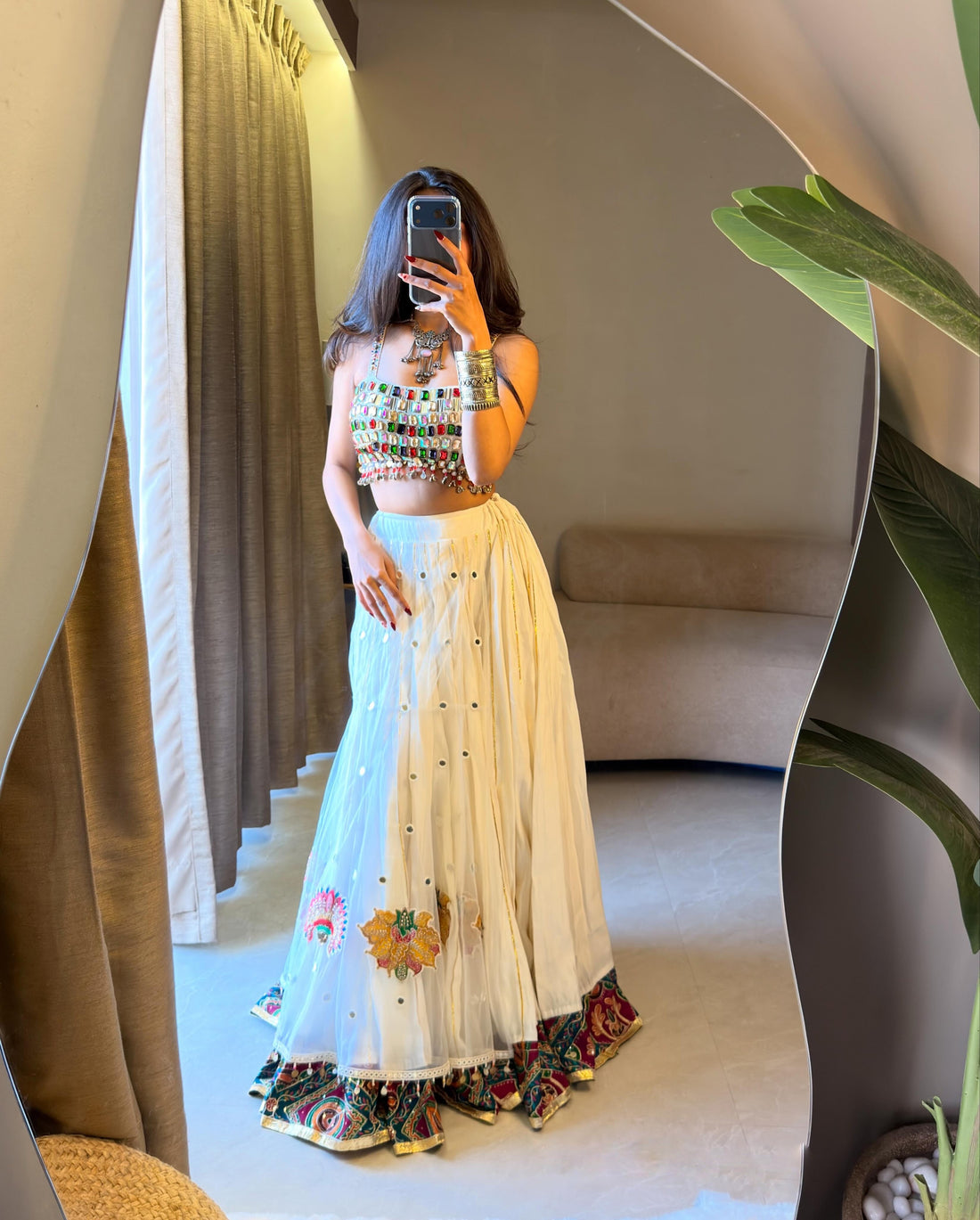 Off-White Rayon Navratri Lehenga Choli