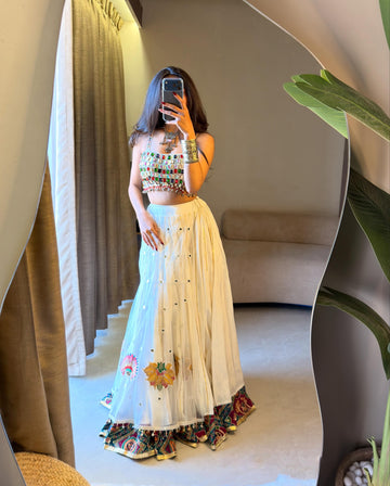 Off-White Rayon Navratri Lehenga Choli