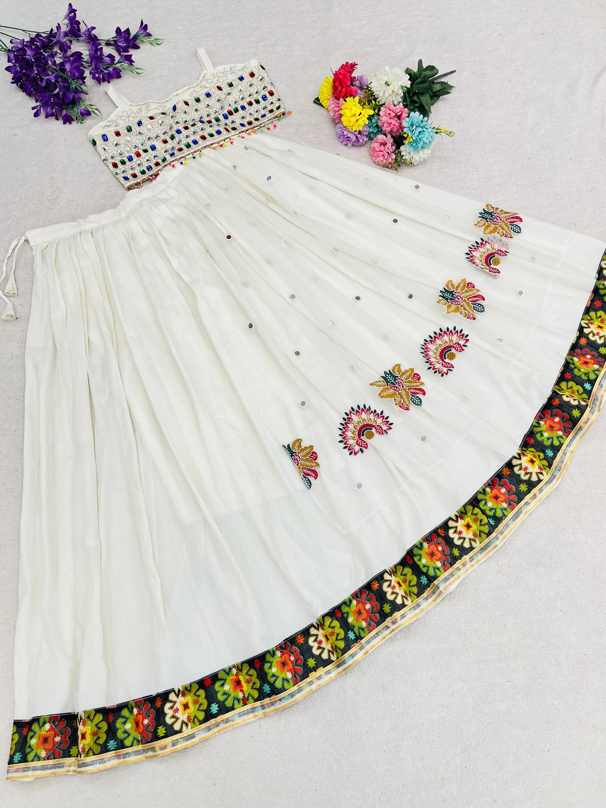 Off-White Rayon Navratri Lehenga Choli, view 4