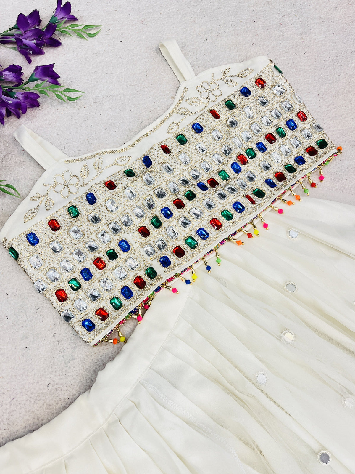 Off-White Rayon Navratri Lehenga Choli, view 5
