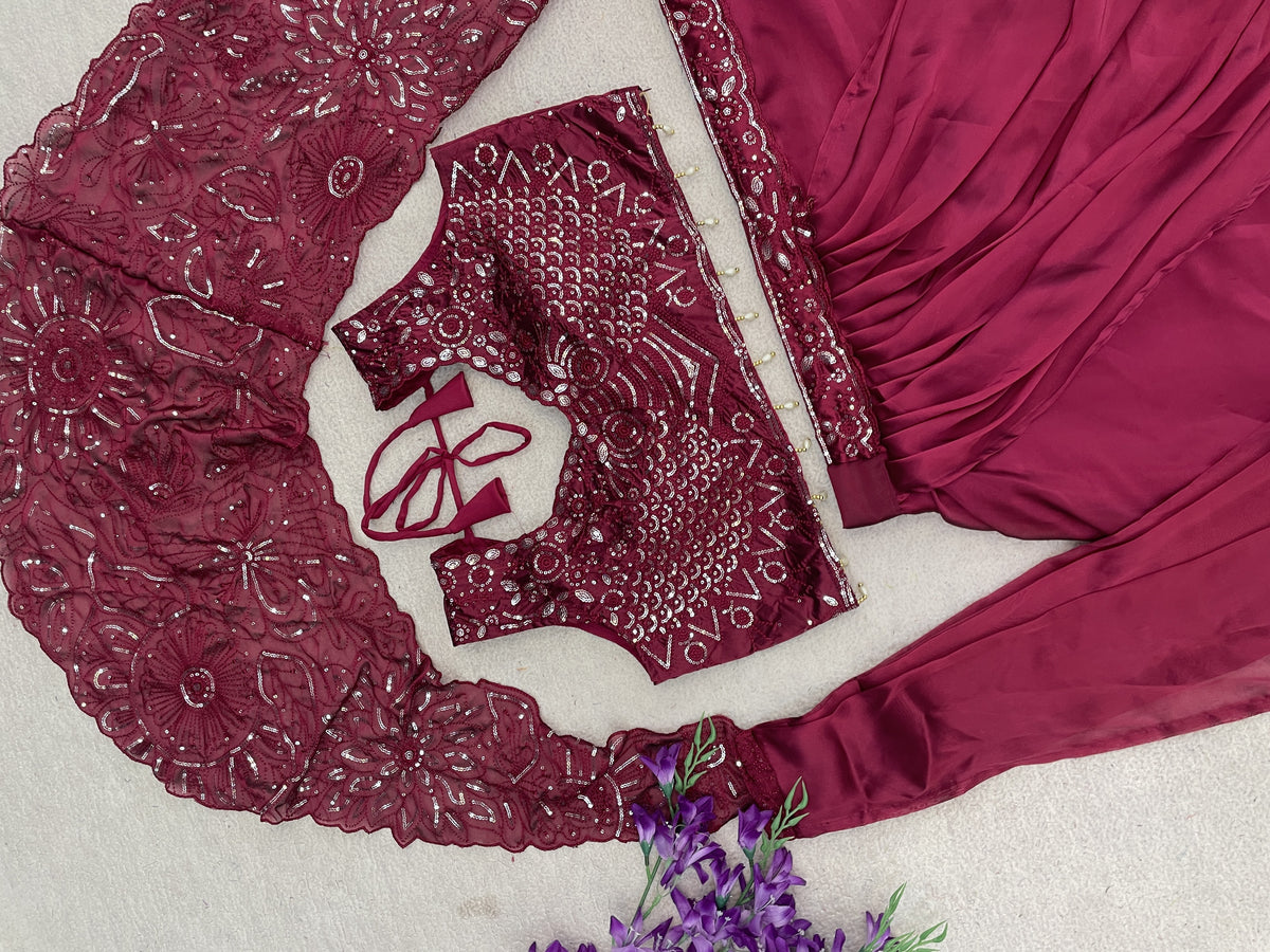 Wine Rangoli Silk Lehenga with Attached Pallu, view 4