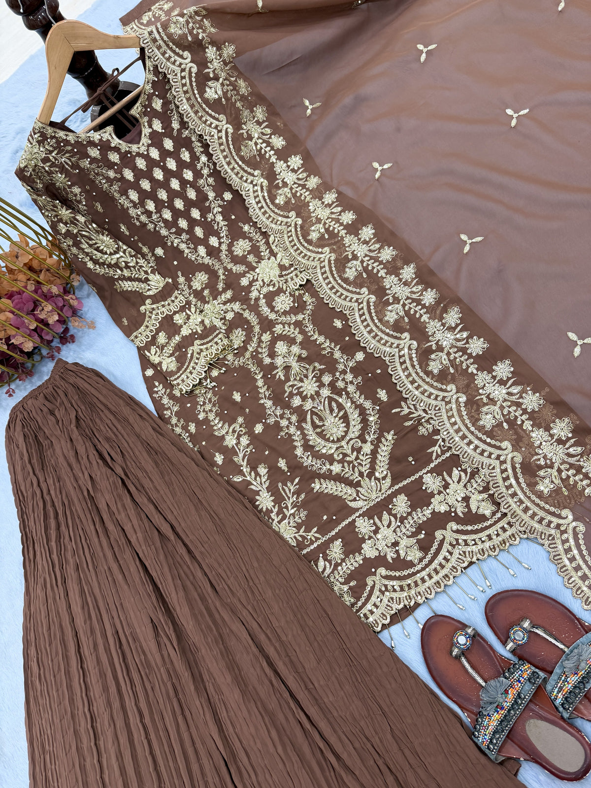 Brown Georgette Kurta Palazzo Set, view 6