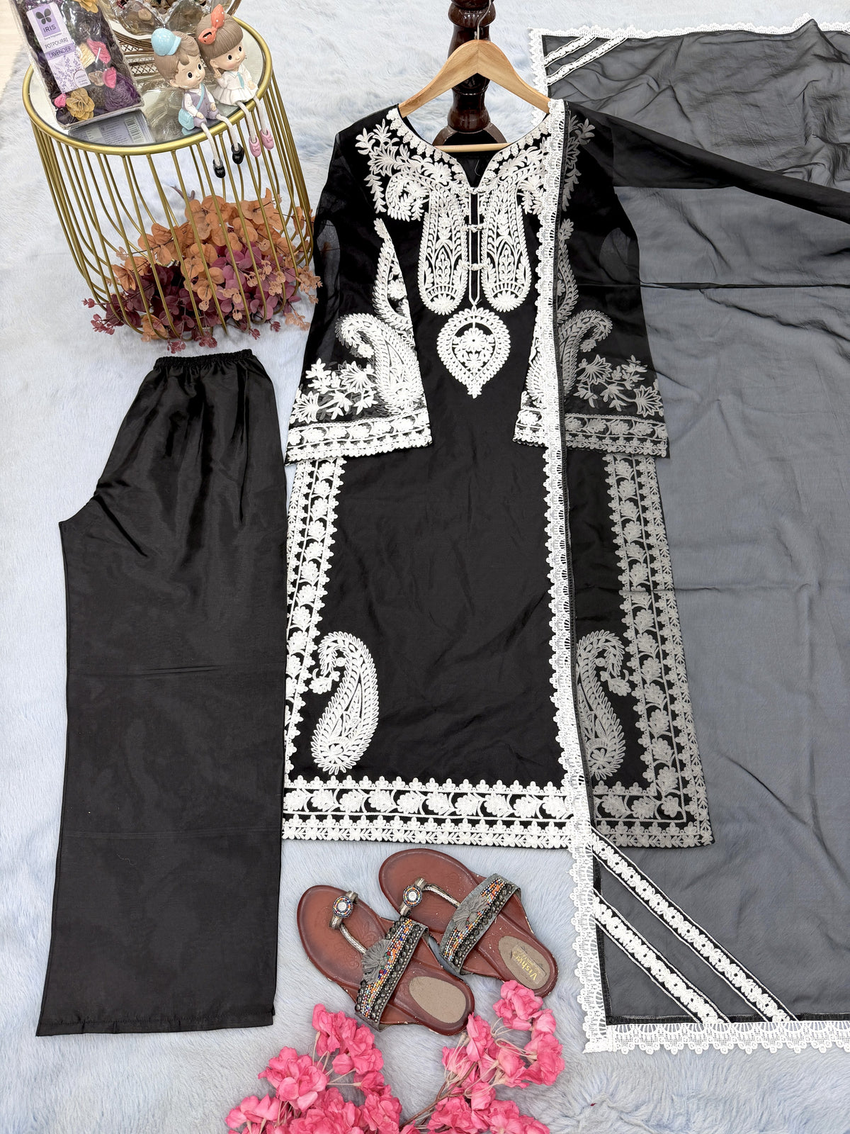 Black Organza Kurta Palazzo Set, view 5