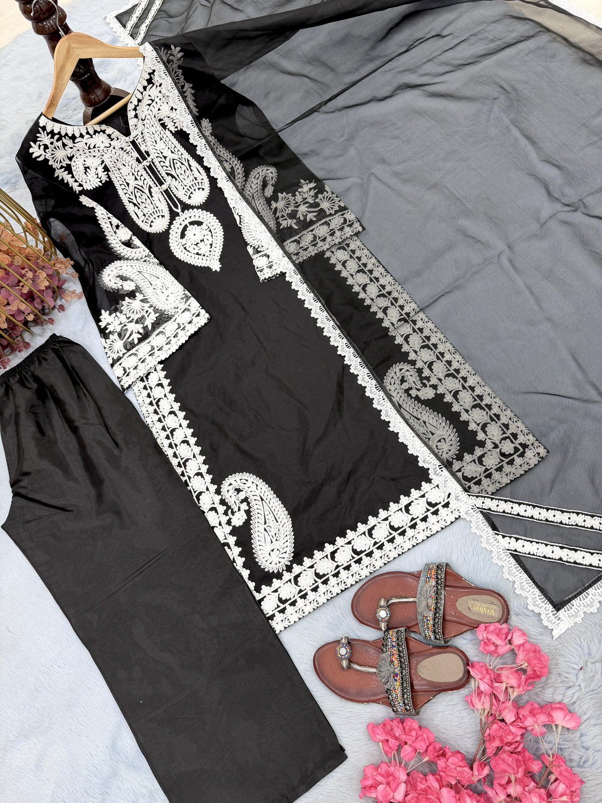 Black Organza Kurta Palazzo Set, view 6