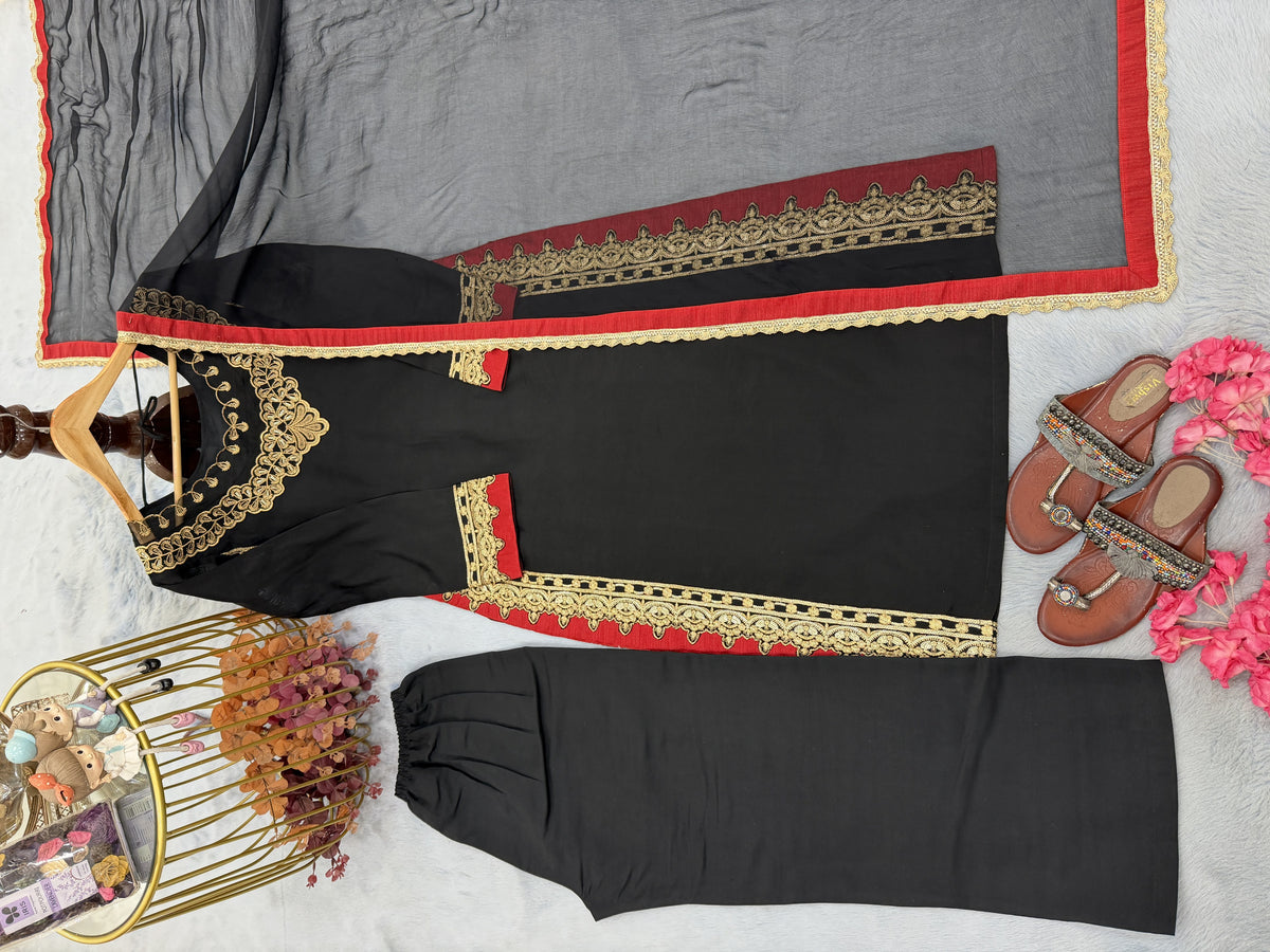 Black Chanderi Kurta Palazzo Set, view 6