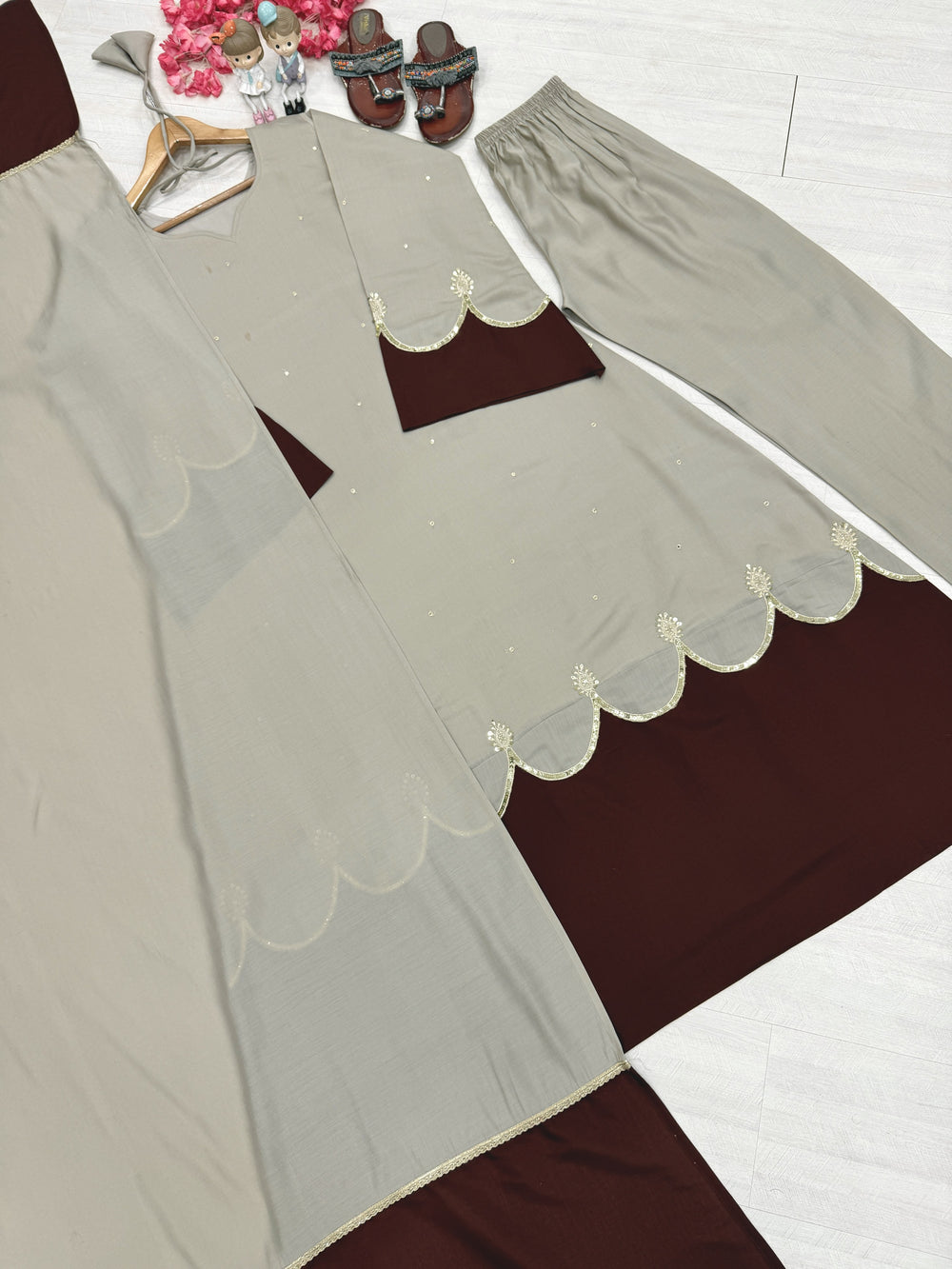Grey Roman Silk Kaftan Palazzo Set, view 6