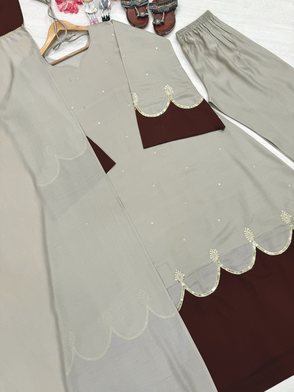 Grey Roman Silk Kaftan Palazzo Set, view 7