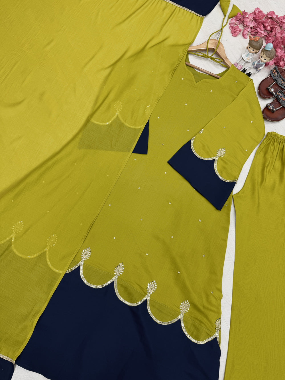 Mustard Yellow Roman Silk Kaftan Palazzo Set, view 4