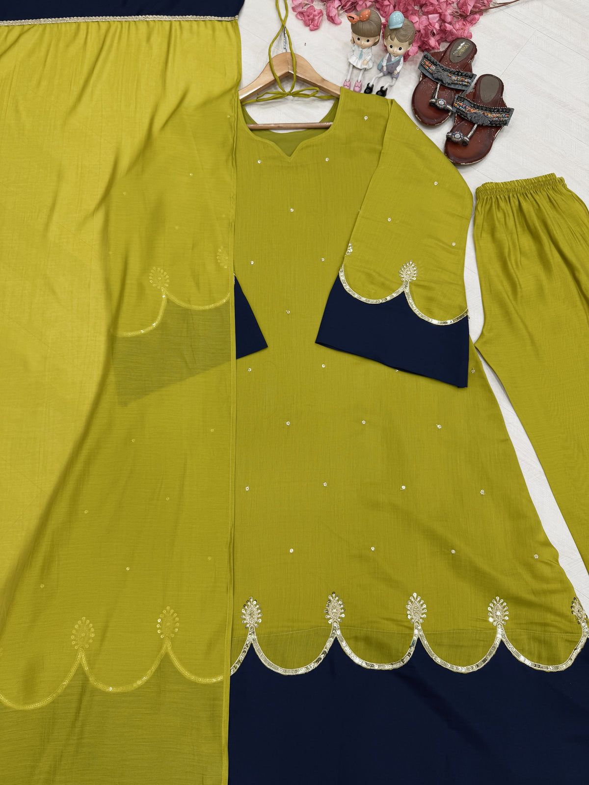 Mustard Yellow Roman Silk Kaftan Palazzo Set, view 5