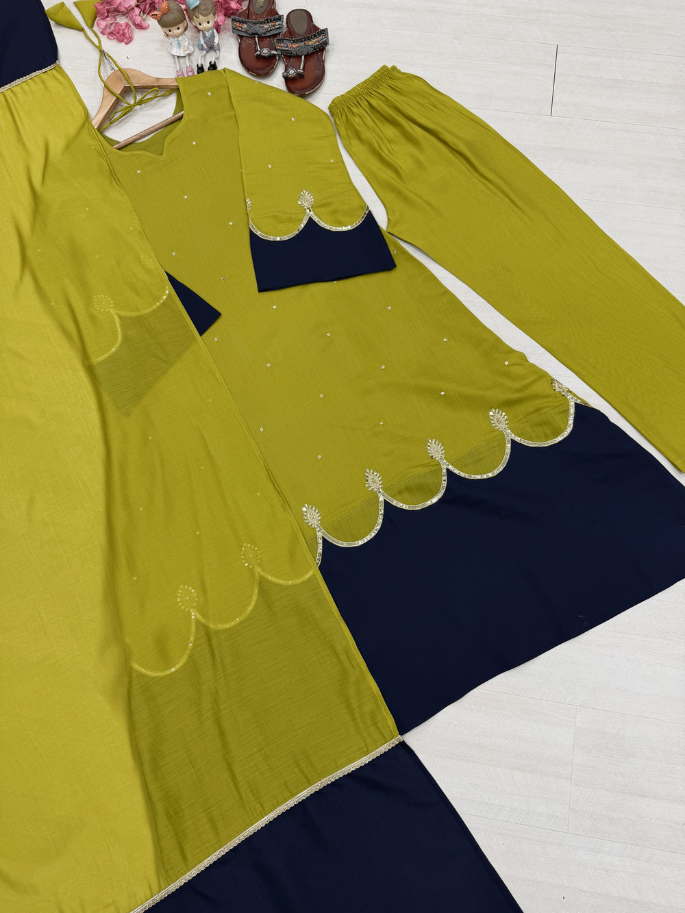 Mustard Yellow Roman Silk Kaftan Palazzo Set, view 7