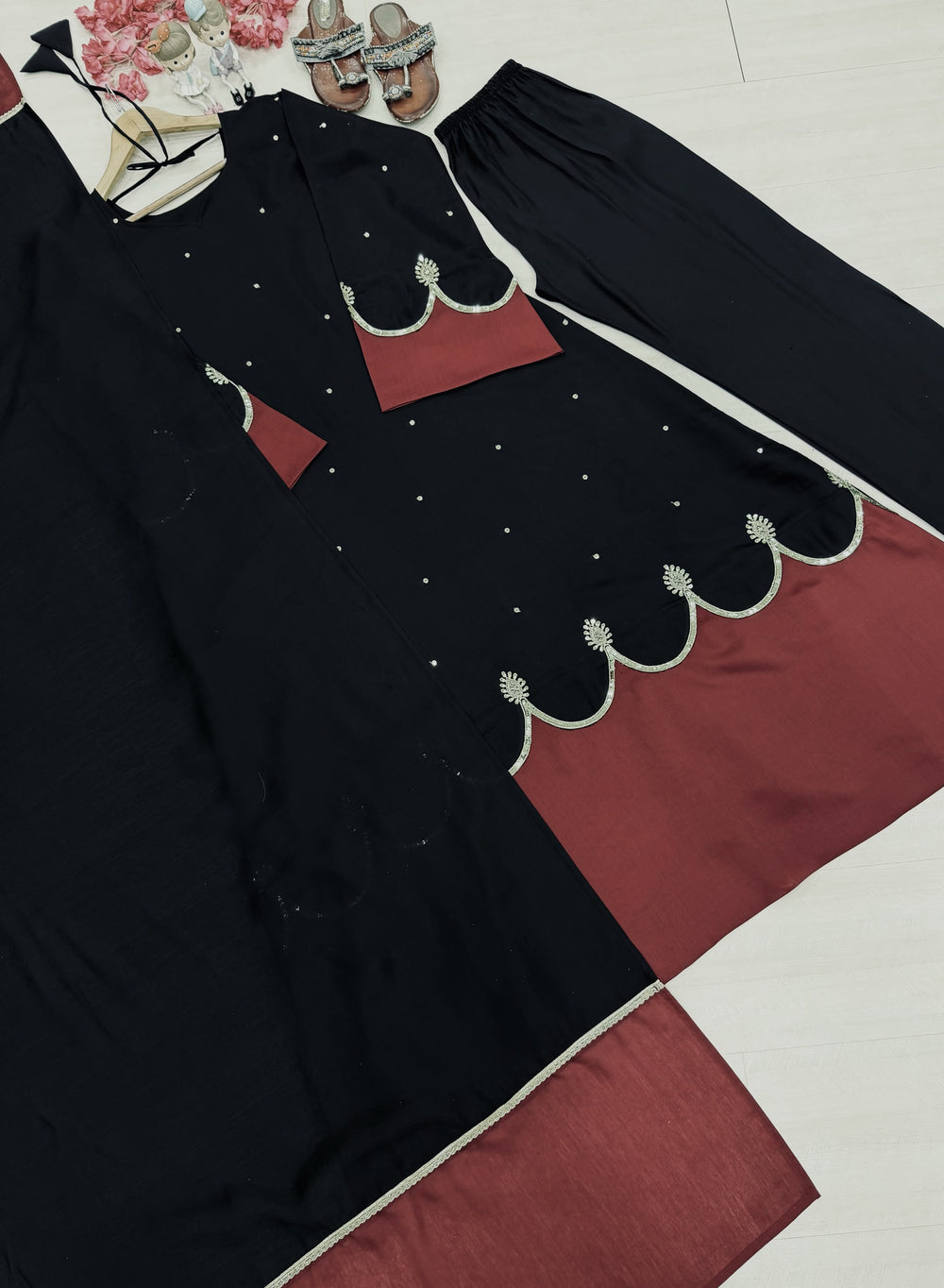 Black Roman Silk Kaftan Palazzo Set, view 6