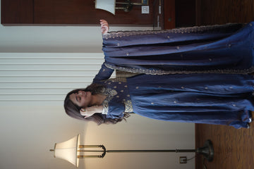 Navy Blue Vichitra Silk Sequin Anarkali Gown Set
