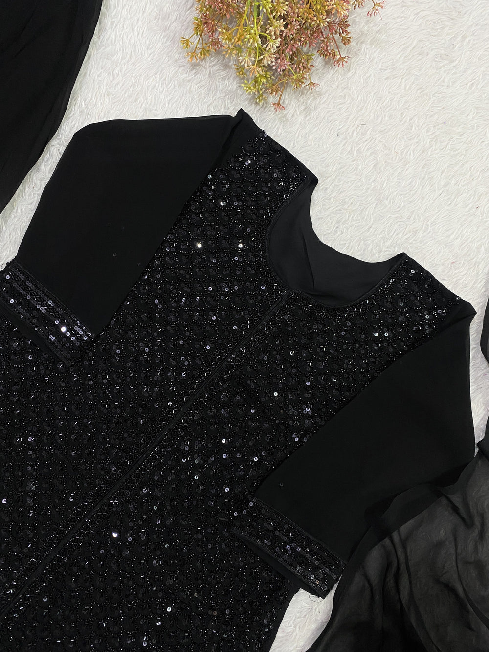 Black Georgette Kurta Palazzo Set M20, view 7
