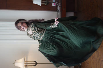 Bottle Green Vichitra Silk Sequin Gown