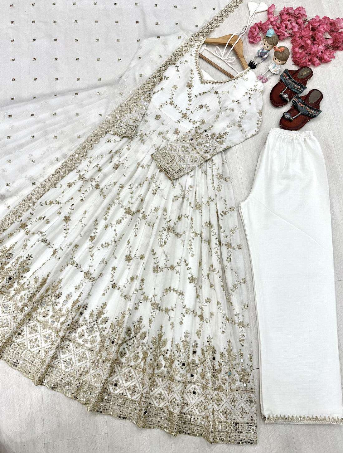 White Chinon Anarkali Suit