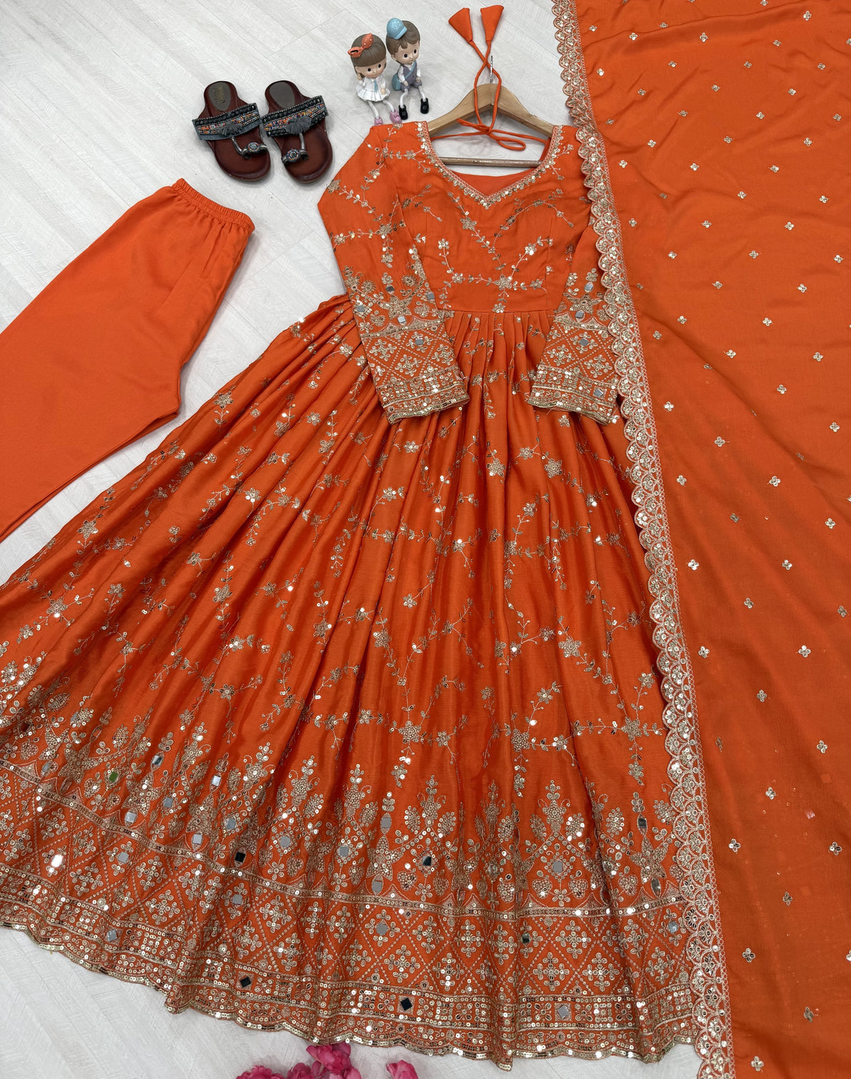 Orange Chinon Anarkali Suit, view 3