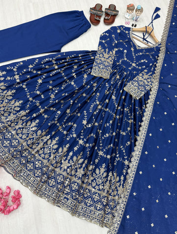 Royal Blue Chinon Anarkali Suit