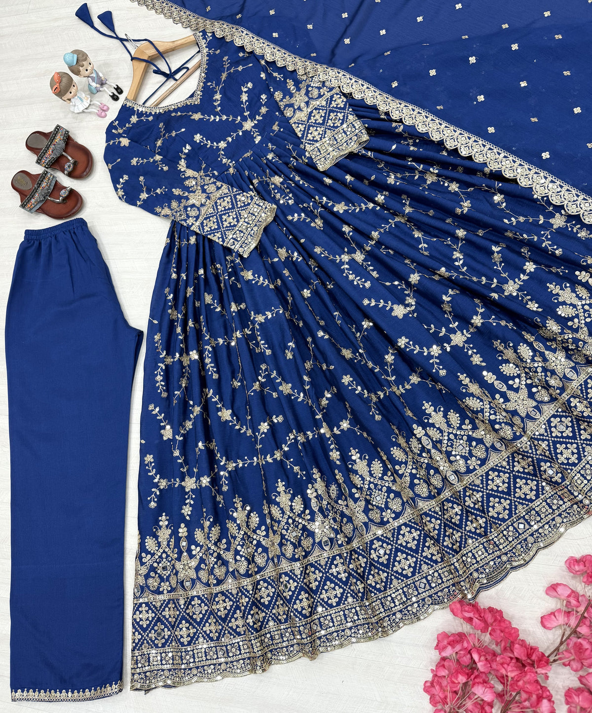 Royal Blue Chinon Anarkali Suit, view 2