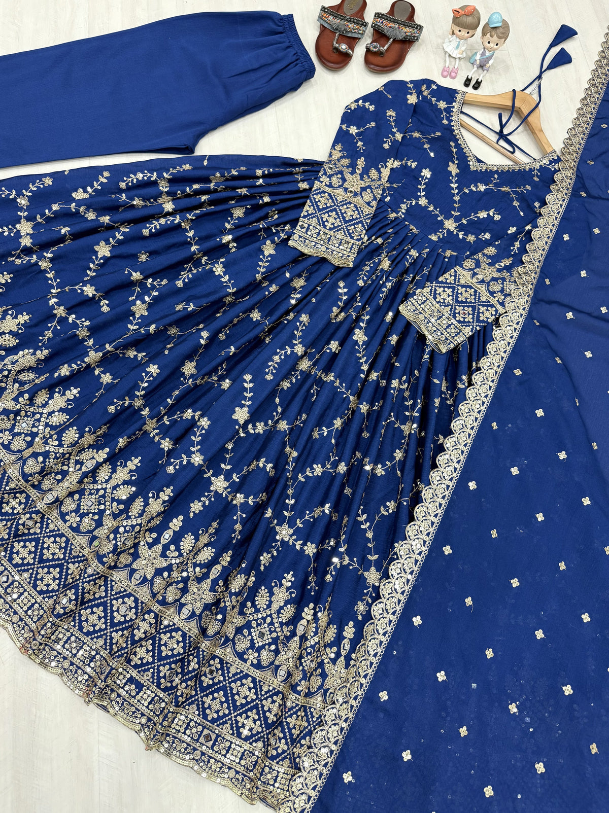 Royal Blue Chinon Anarkali Suit, view 3