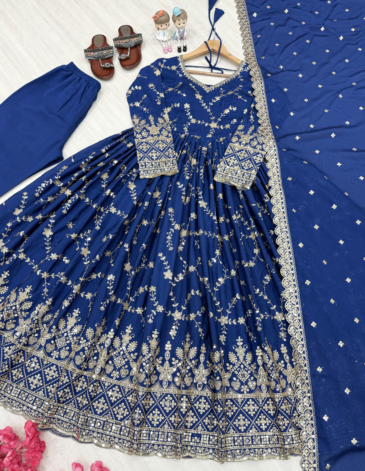 Royal Blue Chinon Anarkali Suit, view 4