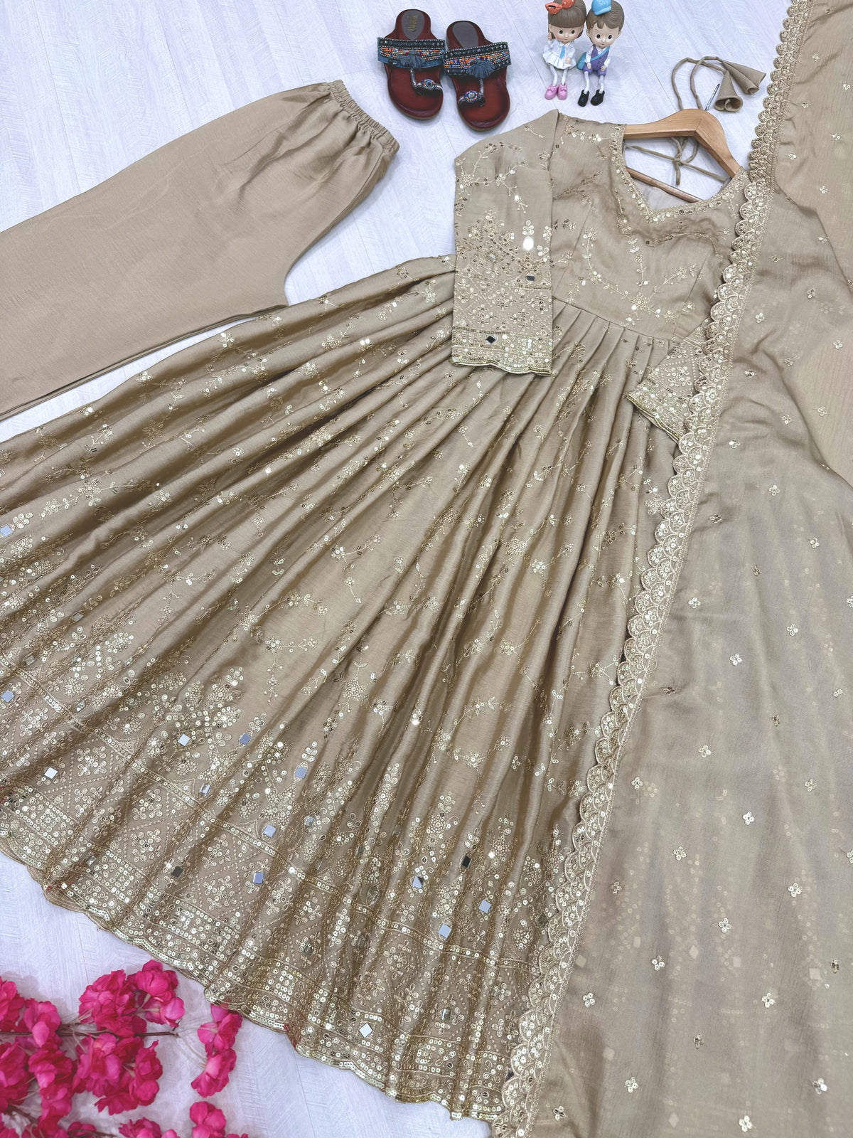 Beige Chinon Anarkali Suit