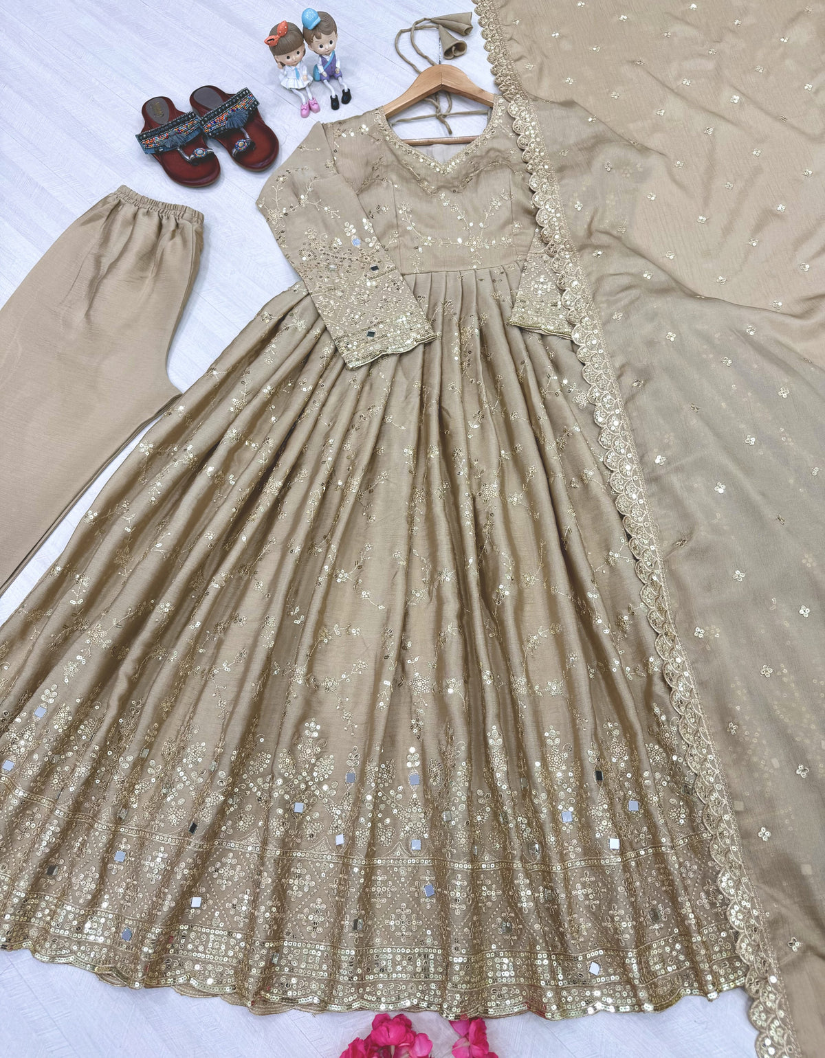 Beige Chinon Anarkali Suit, view 5