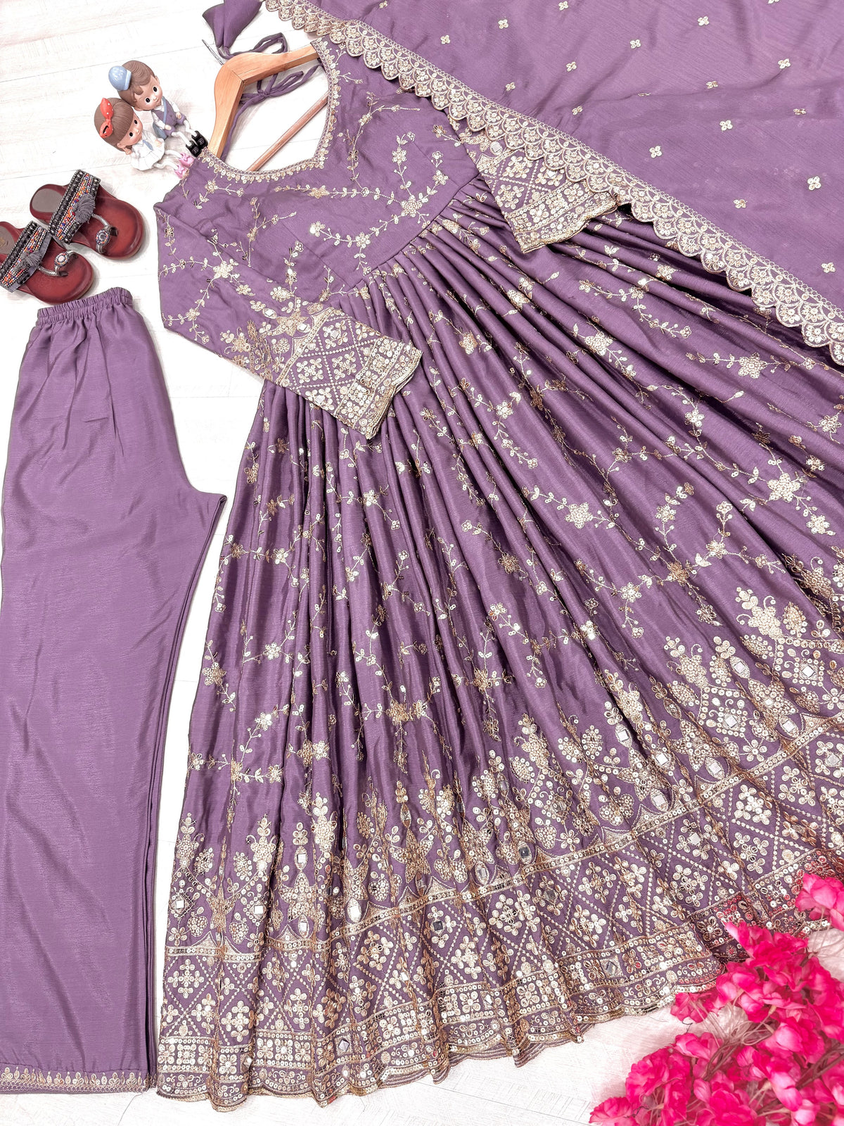 Lavender Chinon Anarkali Suit, view 2