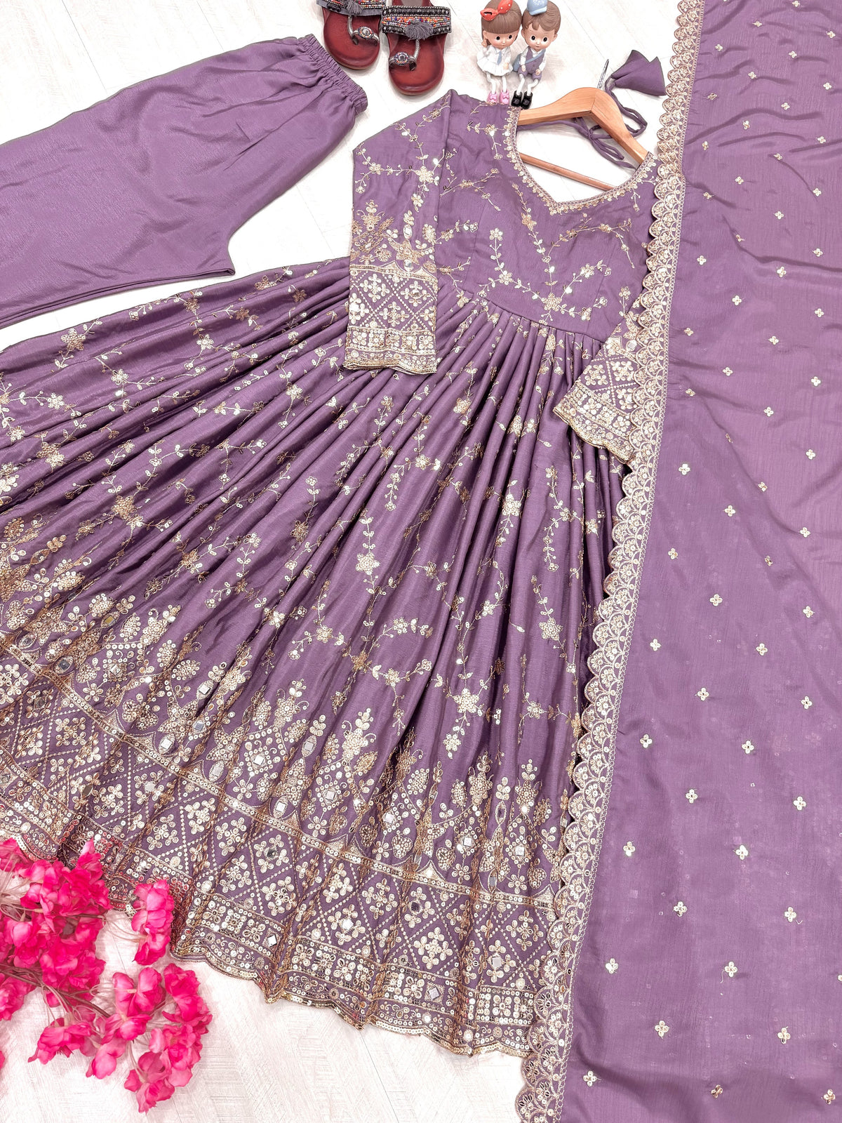 Lavender Chinon Anarkali Suit, view 3