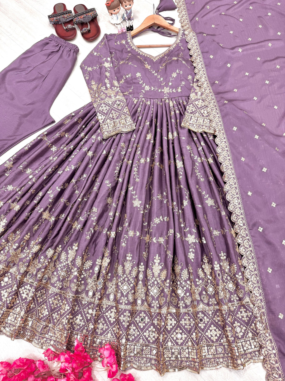 Lavender Chinon Anarkali Suit, view 4