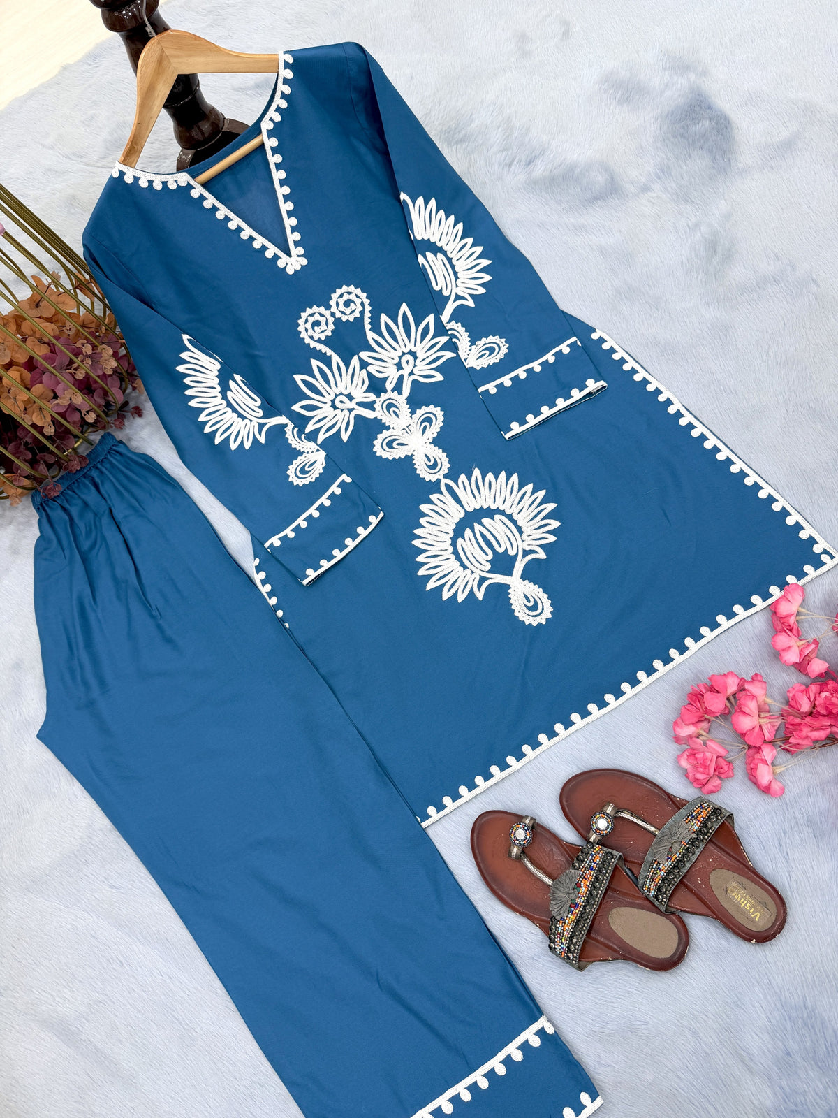 Teal Blue Rayon Co-ord Set, view 5